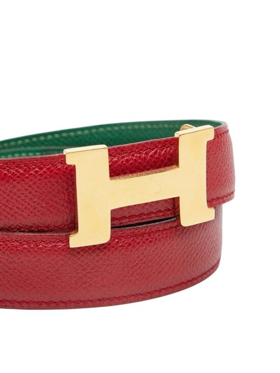 Hermes Constance Buckle Logo Reversible Belt 65 Red Green Gold Leather main image 6